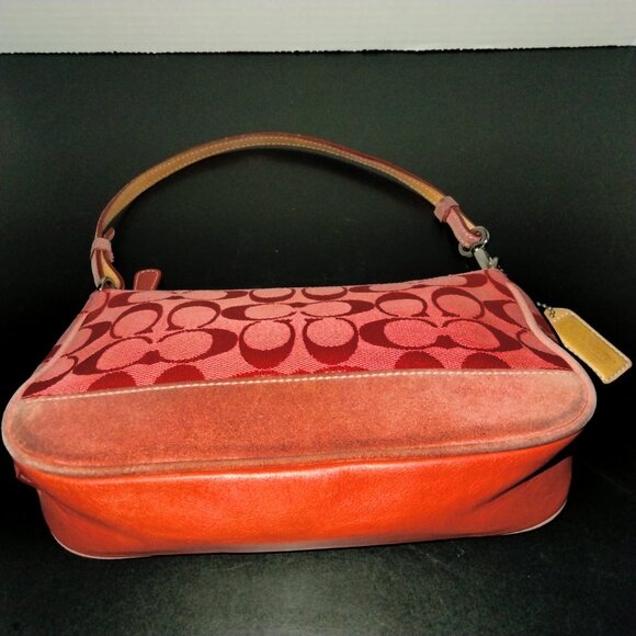 Coach Mini Pouch, Signature Logo Canvas Fabric, Red Shoulder/Wristlet, NWOT - Picture 2 of 9